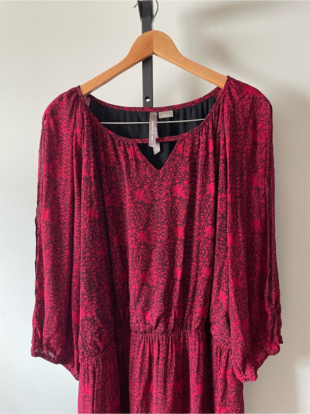 Penningtons Crimson Red Black Medallion Print Dress Plus Size 3X Boho - Picture 6 of 8